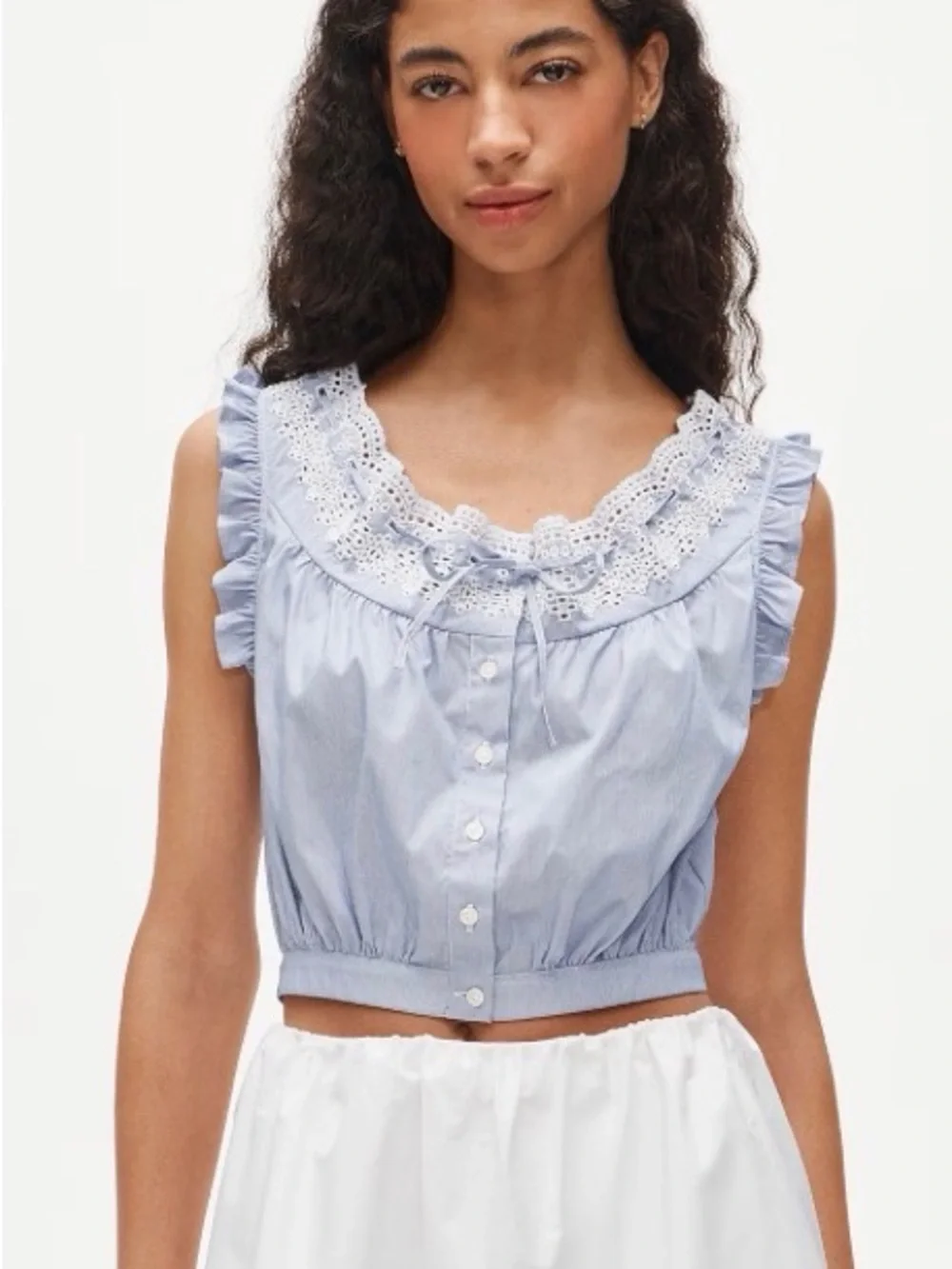 J. Crew Light Blue Eyelet-Trim Sleeveless Crop Top
